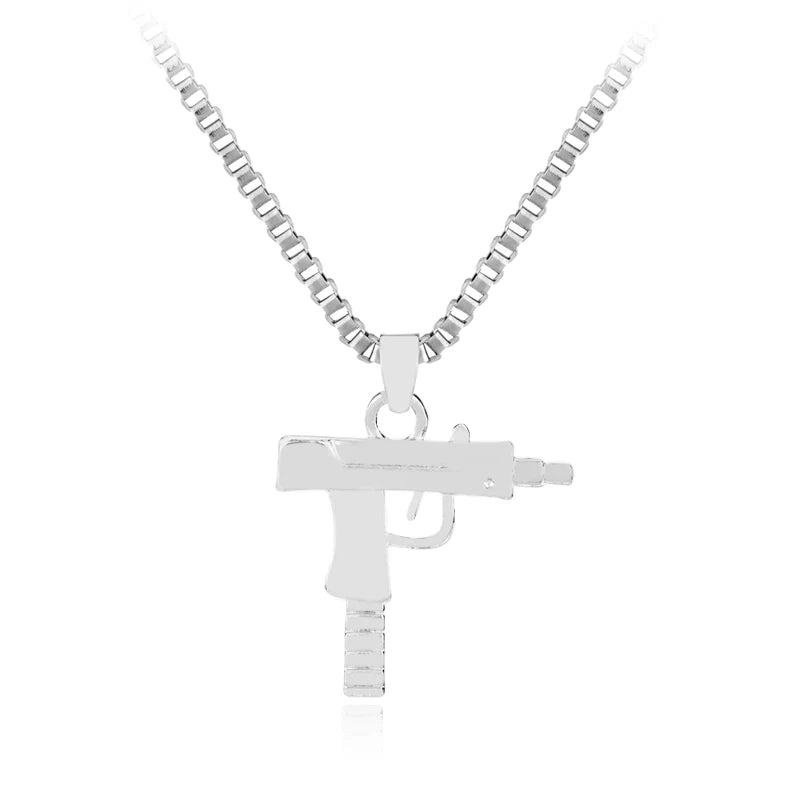 Gothic Gun Shaped Pendant Necklace Trendy Male Punk Hip Hop Chain Jewelry for Women Men Club Bar Party Accessory