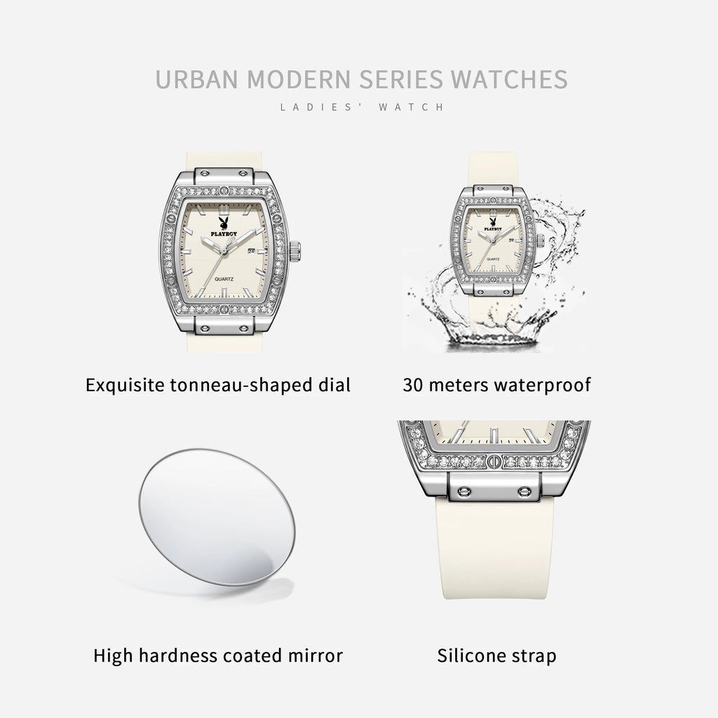 PLAYBOY Woman Elegant Date Quartz Wristwatch Waterproof Luminous Diamond Bezel Watches for Woman Luxury Original Brand Reloj