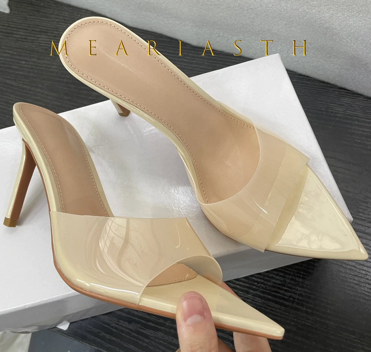 2025 New Summer Women's High-heeled Sandals Transparent High-heeled Slippers Stiletto Pointed Toe Slip-on High-heeled Sandals