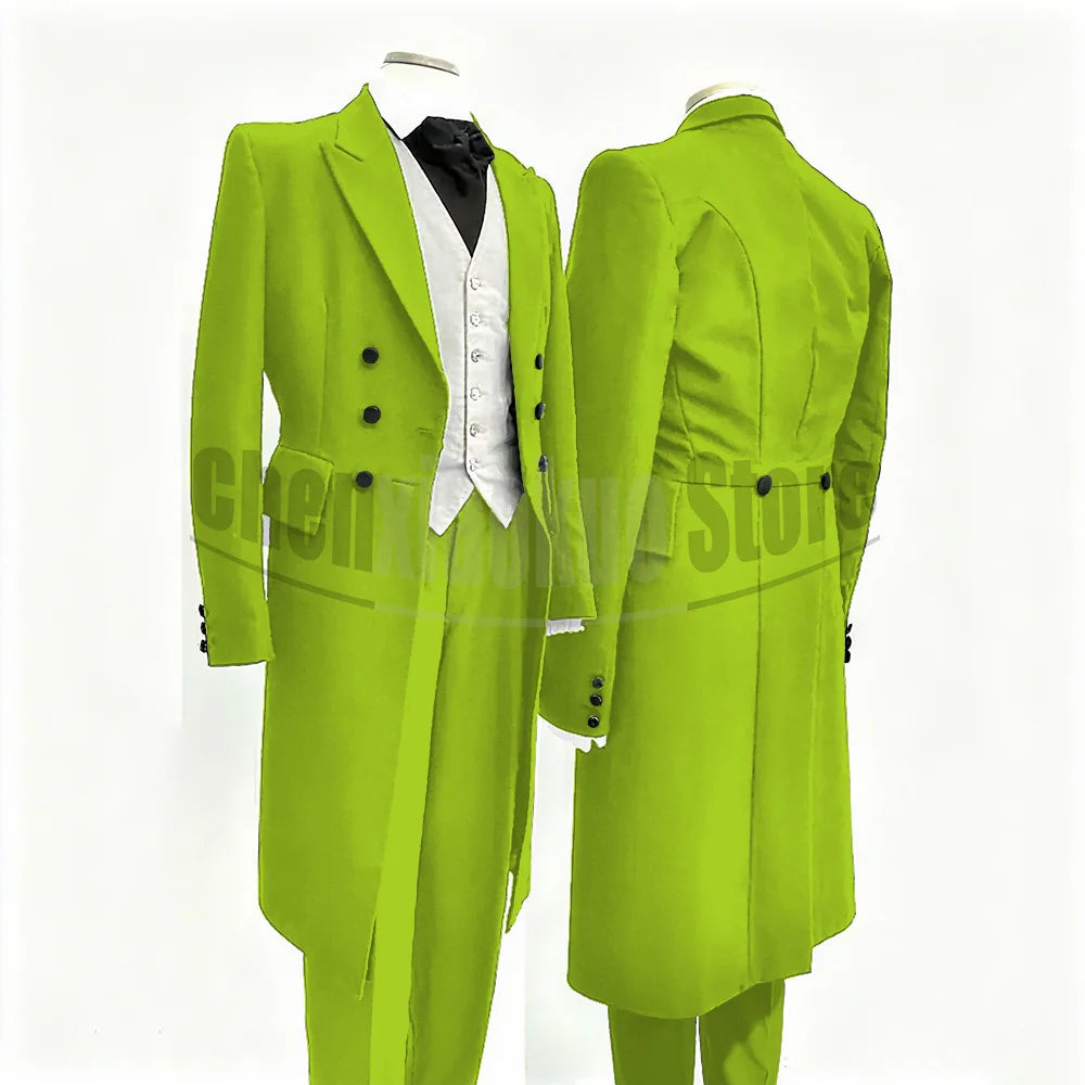 Men Suits Black Fashion Wedding Tailcoat Groom Chic Peak Lapel Double Breasted Male Suit 3 Pieces (Blazer+Vest+Trousers)