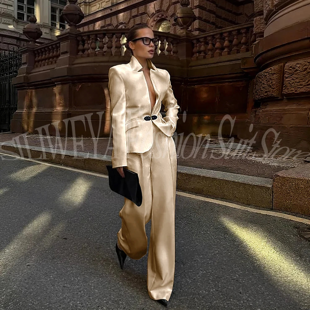 Luxury White Suit For Women 2 Pieces Jacket Pants Office Lady Chic Outfits Fashion Trousers Smart Casual Female Blazer Set