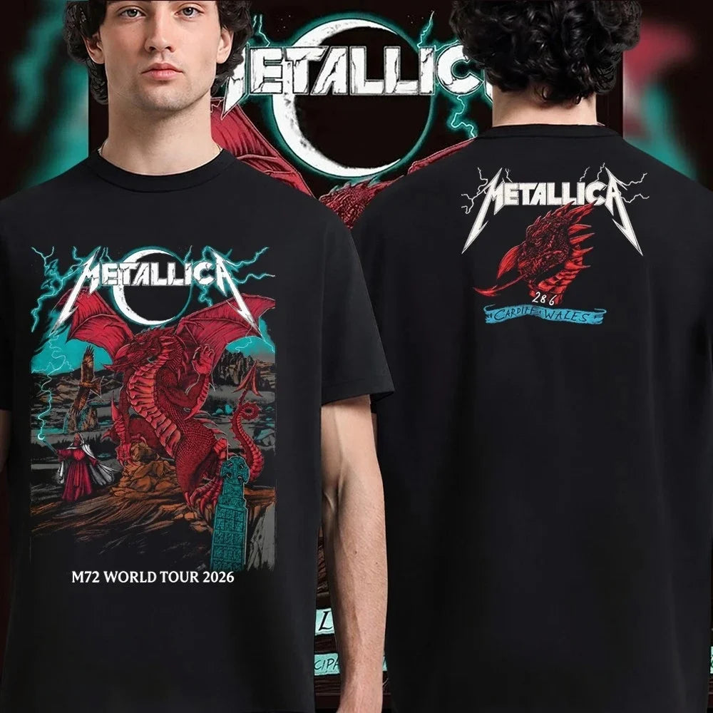 Metallica M72 World Tour Red Dragon T-shirt Men Women Summer 100 Cotton Shirts Fashion High Quality Short Sleeved Top Streetwear