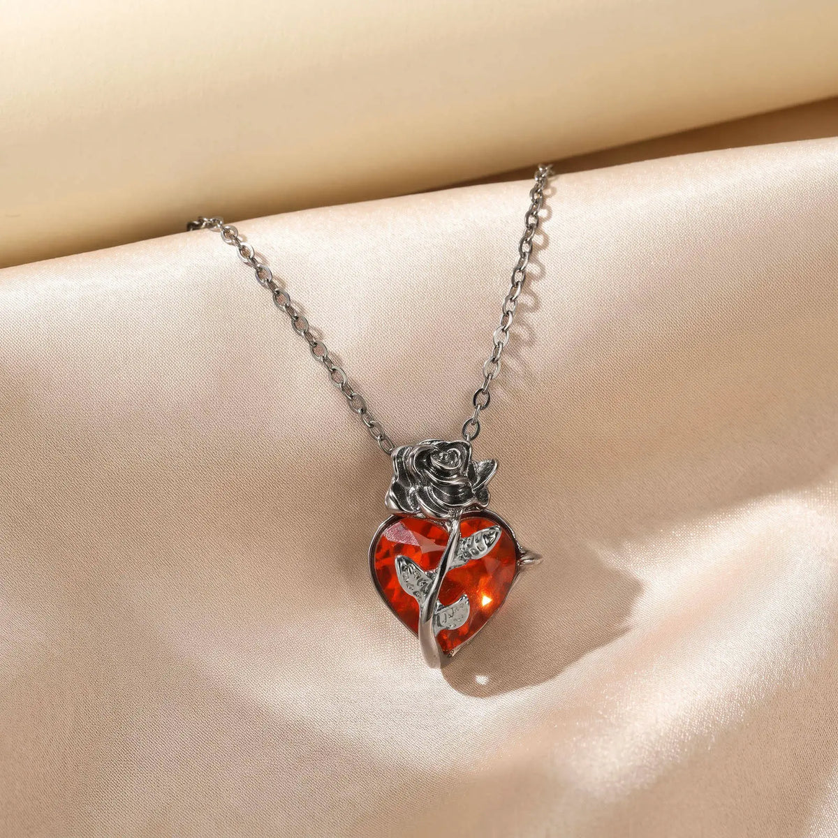 Gothic Rose Heart Necklace for Women, Red Rhinestone Pendant, Halloween Party Jewelry