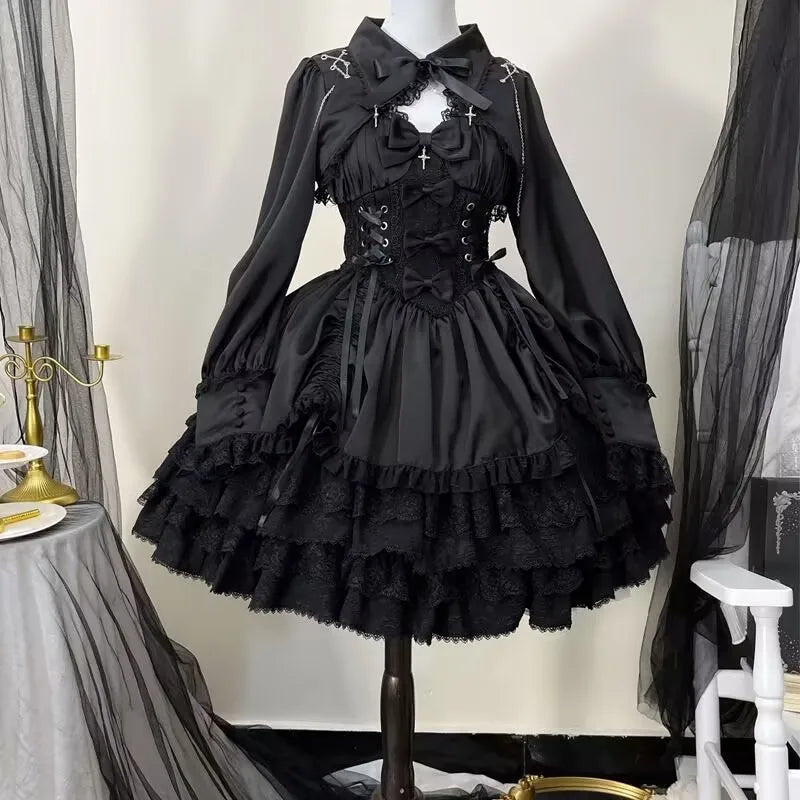 Summer Vintage Victorian Gothic Lolita Dress Women Punk Style Sweet Lace Bow Eveing Party Dresses Harajuku Y2k Princess Dress