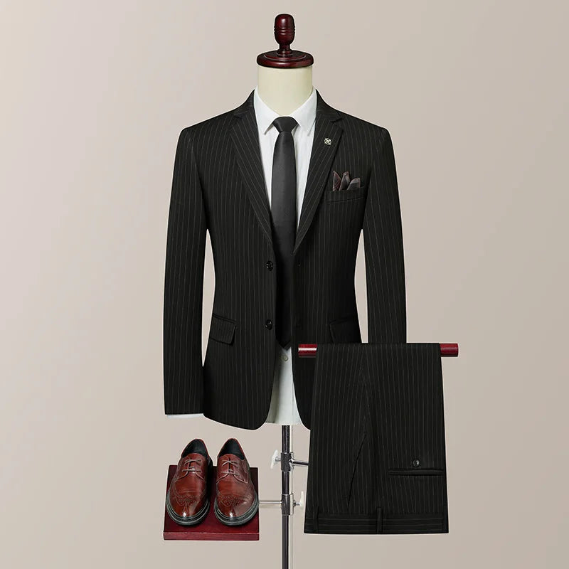 2026 New Men's Striped Suit (Suit + Trousers) Stylish and Handsome British Style Wedding Handsome Two-Piece Set