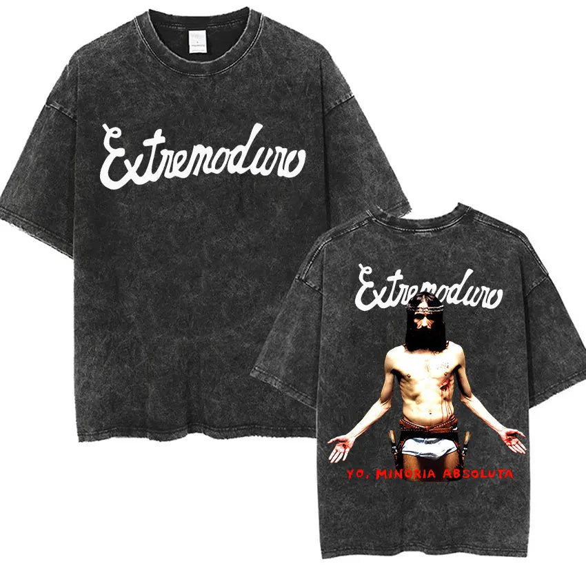 Men's Rock Extremoduro Vintage Washed T Shirts Man Punk Gothic Fashion Short Sleeve T-Shirt Unisex Hip Hop Band Clothing Tshirt
