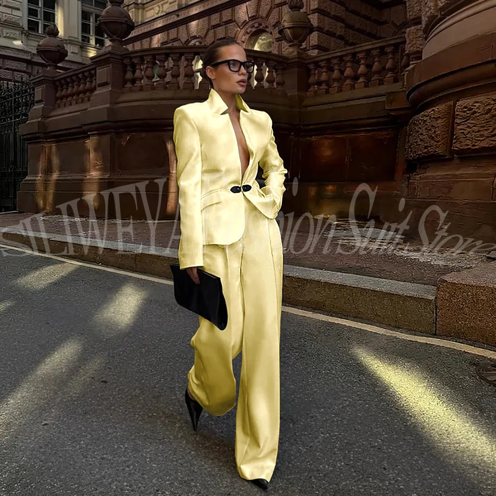 Luxury White Suit For Women 2 Pieces Jacket Pants Office Lady Chic Outfits Fashion Trousers Smart Casual Female Blazer Set