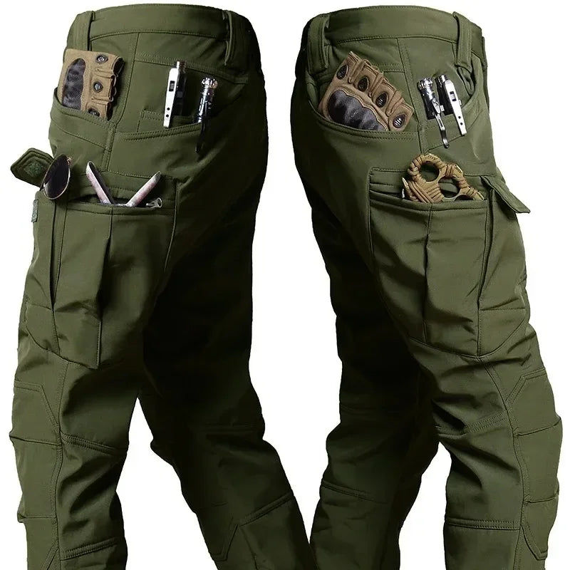 Men's Winter Pants Cargo Trousers Water Resistant Fleece Line Snowboard Softshell Tactical Pant Multi-Pockets Outdoor Work Pants