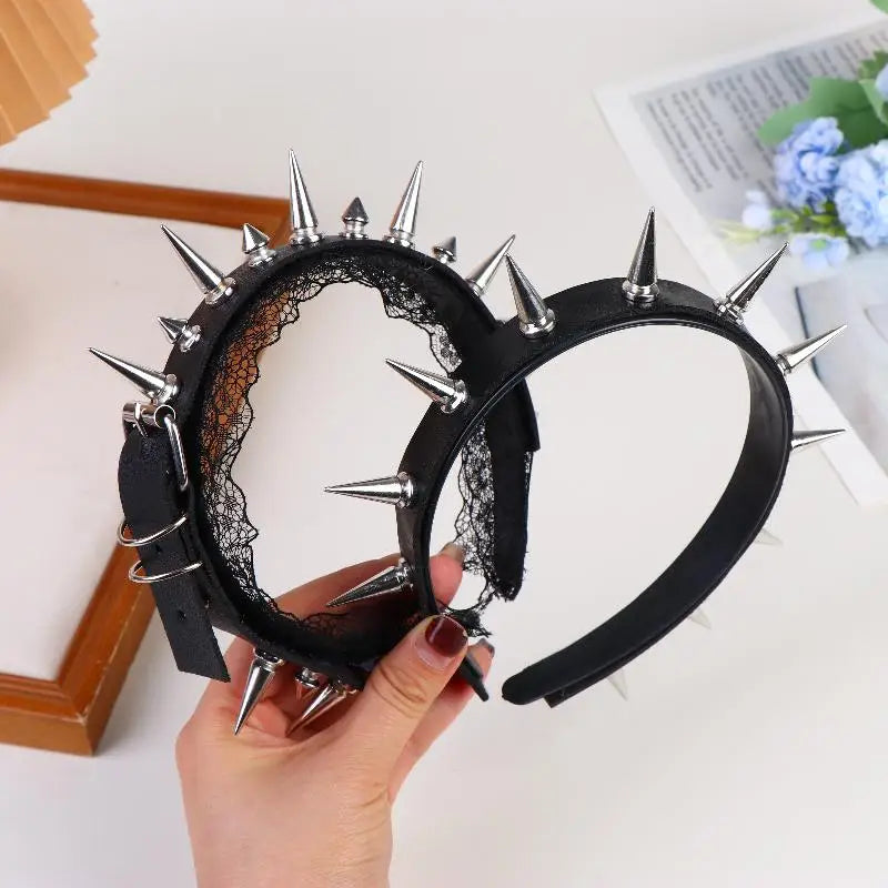 Gothic Punk Headband for Girls Decorative Rivets Lace Fancy Halloween Cosplay Accessories Women Gift Ideas