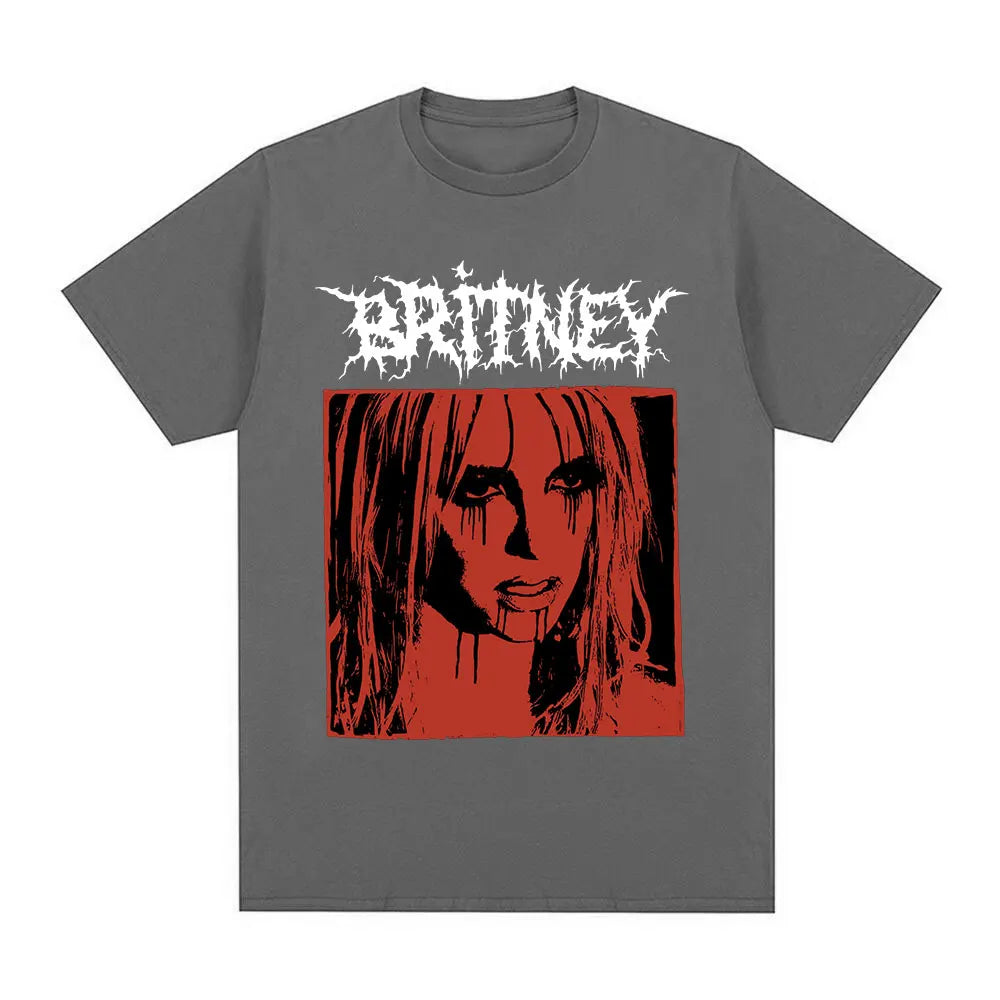 Britney Spears Metal Rock Graphic T-shirt Men Women Fashion Hip Hop T Shirts Harajuku Vintage Short Sleeve Tee Shirt Oversized