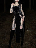 AltGoth Gothic Dark Velvet Dress Women Sexy Streetwear Y2k E-girl Harajuku Grunge High Waist Split Lace-up Party Dress Female