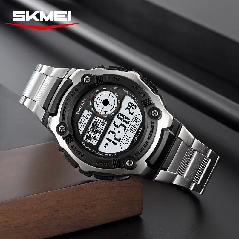 SKMEI 2473 Classic Fashion Digital Watch Men's Waterproof Multifunctional Night Light Watch Steel Belt Sports Clock Reloj Hombre