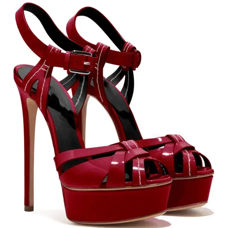 【Measure Your Feet Length Before Order】Luxry Designer Women Stiletto High Heel Strappy Sandals Platform Dress Lady Shoe 7-I-SL-7