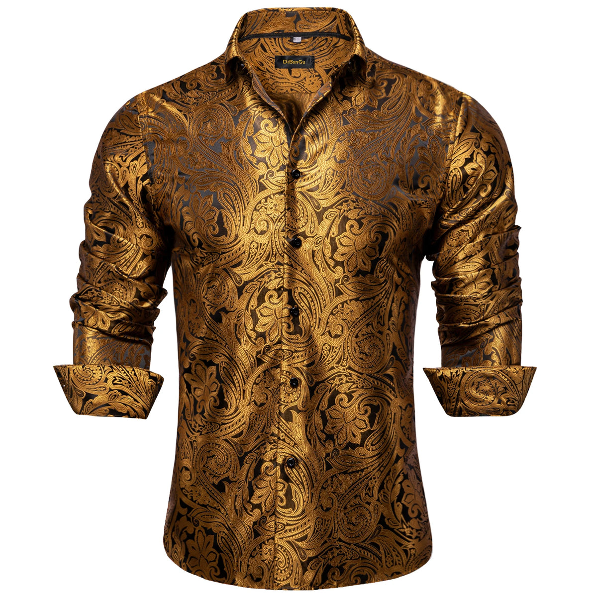 Men's Long Sleeve Black Paisley Dress Shirts Casual Tuxedo Social Shirt Luxury Designer Men Clothing