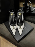 2025 New Summer Women's Sexy Mid-heel Pointed High Heels Women's Fashion Space Stiletto Sandals Women's White Single Shoes