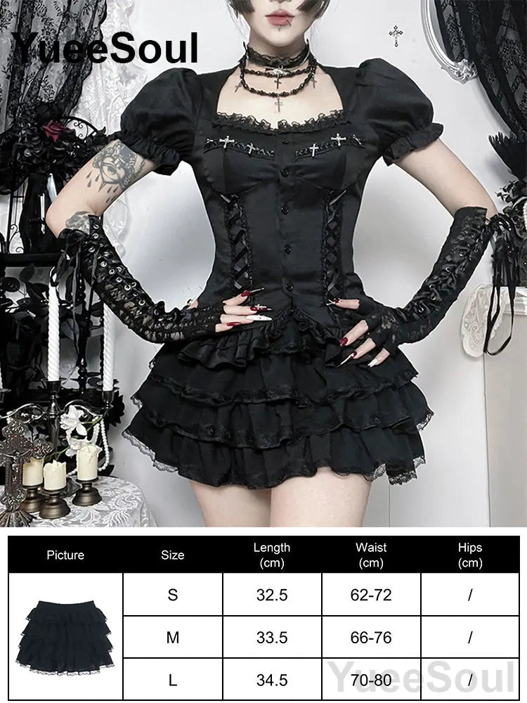 Gothic Women Skirts Black High Waist Pleated Skirts 2026 New Y2K Party Club Punk Goth Dark Grunge Lolita Halloween Mini Skirt