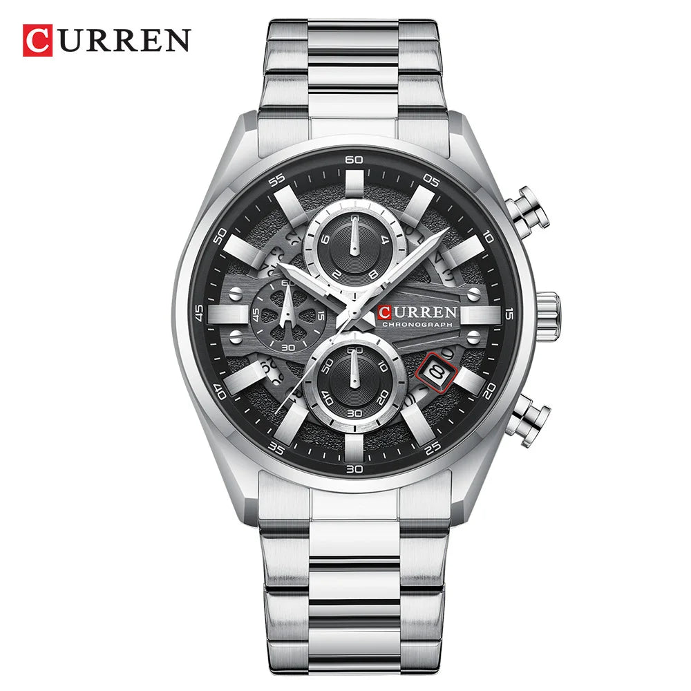 CURREN Men's Chronograph Watch Sport Wristwatch for Men Fashion Design Dial with Date Stainless Steel Band Relogio Masculino