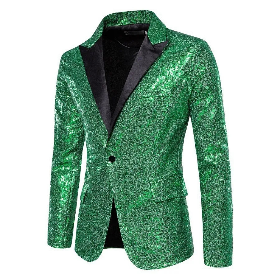 Blazer Long Sleeve Suits Men Two Pieces Sequins Blazers Single Button Business Jackets Straight Pants Ankle Length Pockets Party