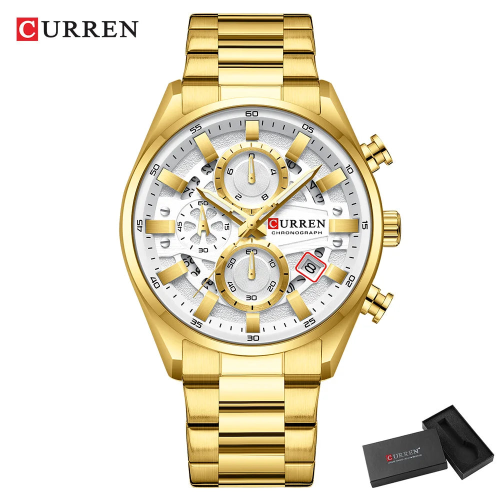CURREN Men's Chronograph Watch Sport Wristwatch for Men Fashion Design Dial with Date Stainless Steel Band Relogio Masculino