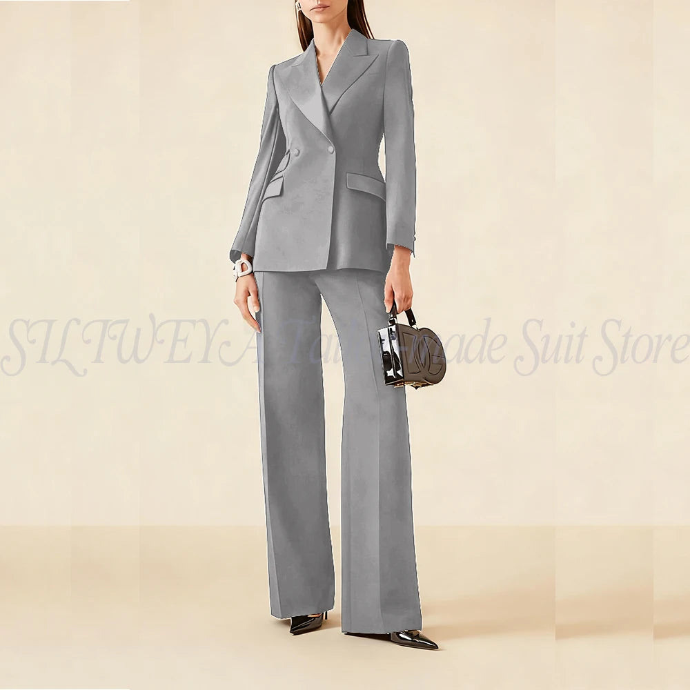 Luxury Classic Black Women's Suits Double Breasted 2 Pieces Jacket Pants Female Clothing Office Banquet Lady's Blazers Sets
