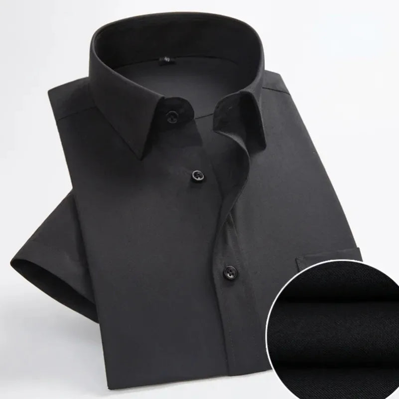 Plus Size Men's Social Short Sleeve Business Casual Shirts Brand Slim Fit Plain Dress Shirts White Black Red Multi-color KOACUS