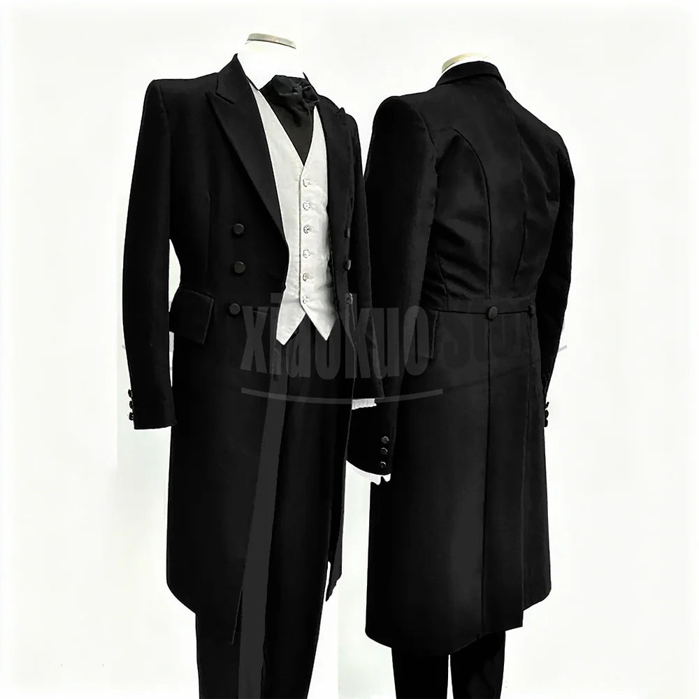 Men Suits Black Fashion Wedding Tailcoat Groom Chic Peak Lapel Double Breasted Male Suit 3 Pieces (Blazer+Vest+Trousers)