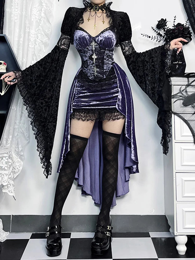 AltGoth Purple Lace-Detail Mini Dress