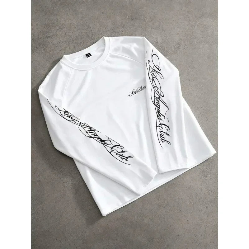 Y2K Retro Style T-shirt Leisure Sports T-shirt, Street Style, Men's and Women's Same Style, Long-sleeved T-shirt 3D Letter Print