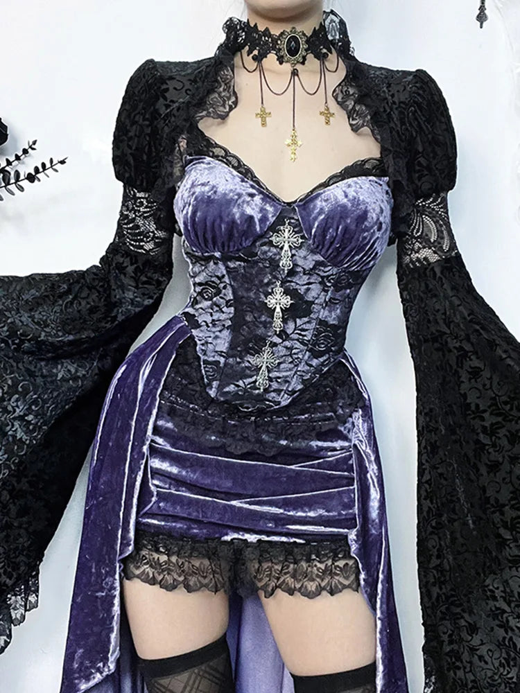 AltGoth Purple Lace-Detail Mini Dress