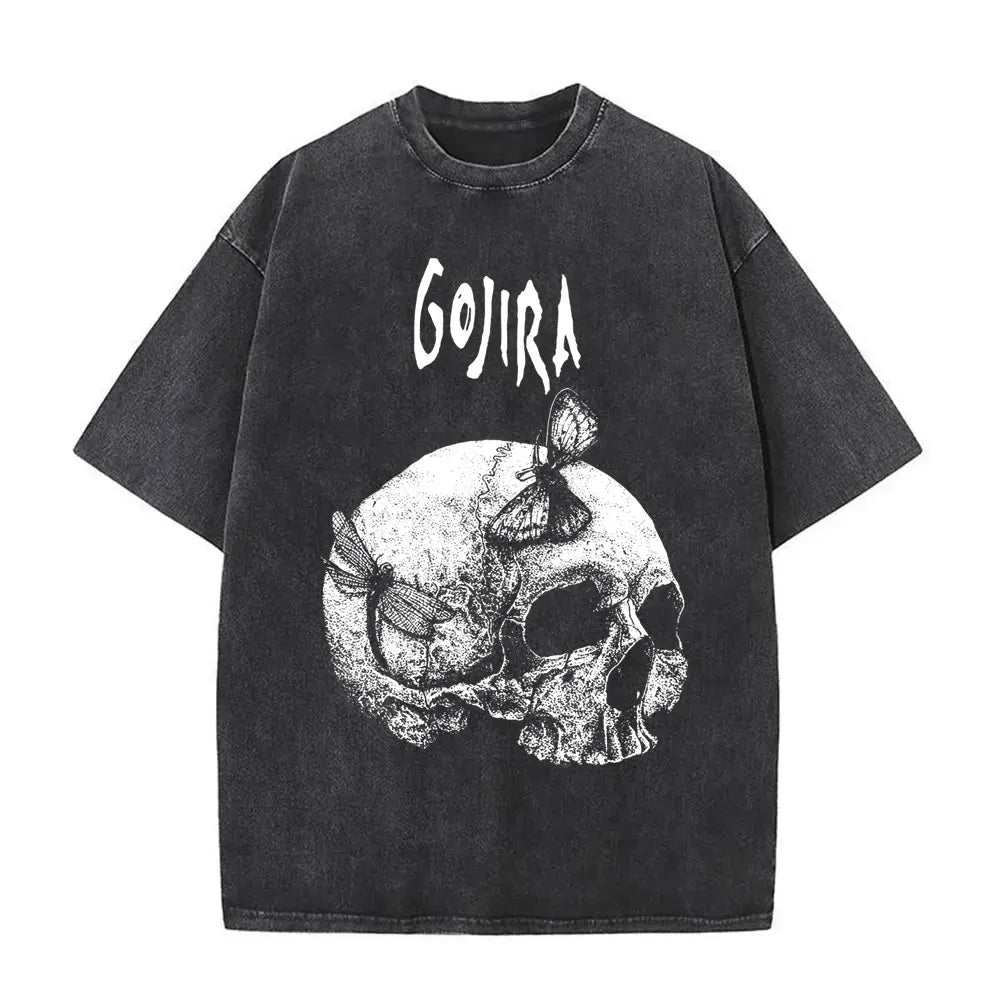Washed Vintage Metal Rock Band Gojira The Flesh Alive T-shirt Men Women Fashion Oversized T Shirts Men's Casual Cotton T-shirts