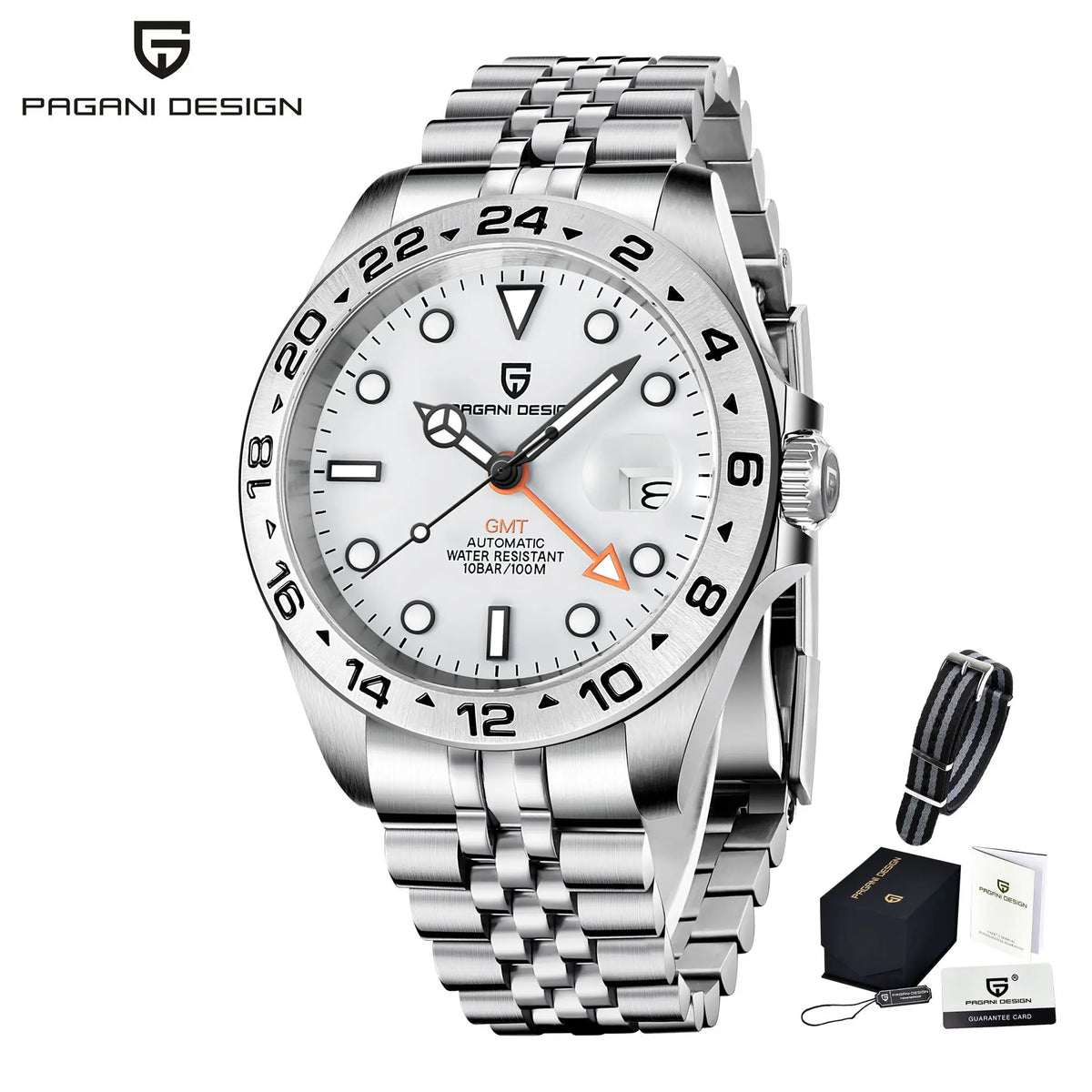 PAGANI DESIGN Automatic GMT Watch DG5833GMT Movement Rubber Strap 100M Waterproof Luminous Men Sports Mechanical Wristwatch