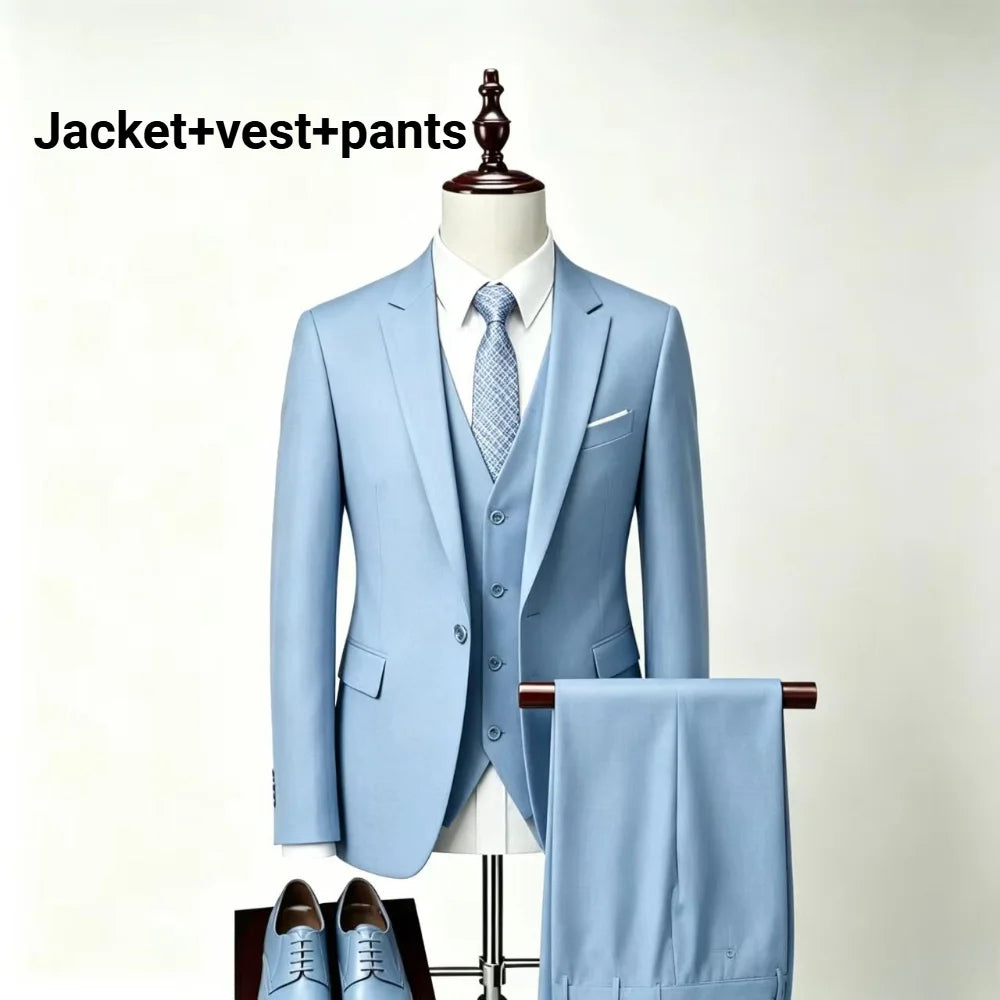 Men Slim Fit 3 Pieces Suit Set Lightweight Business Office Party Blazer Vest Pants Formal Male Tuxedo Suit For Prom Daily Wear