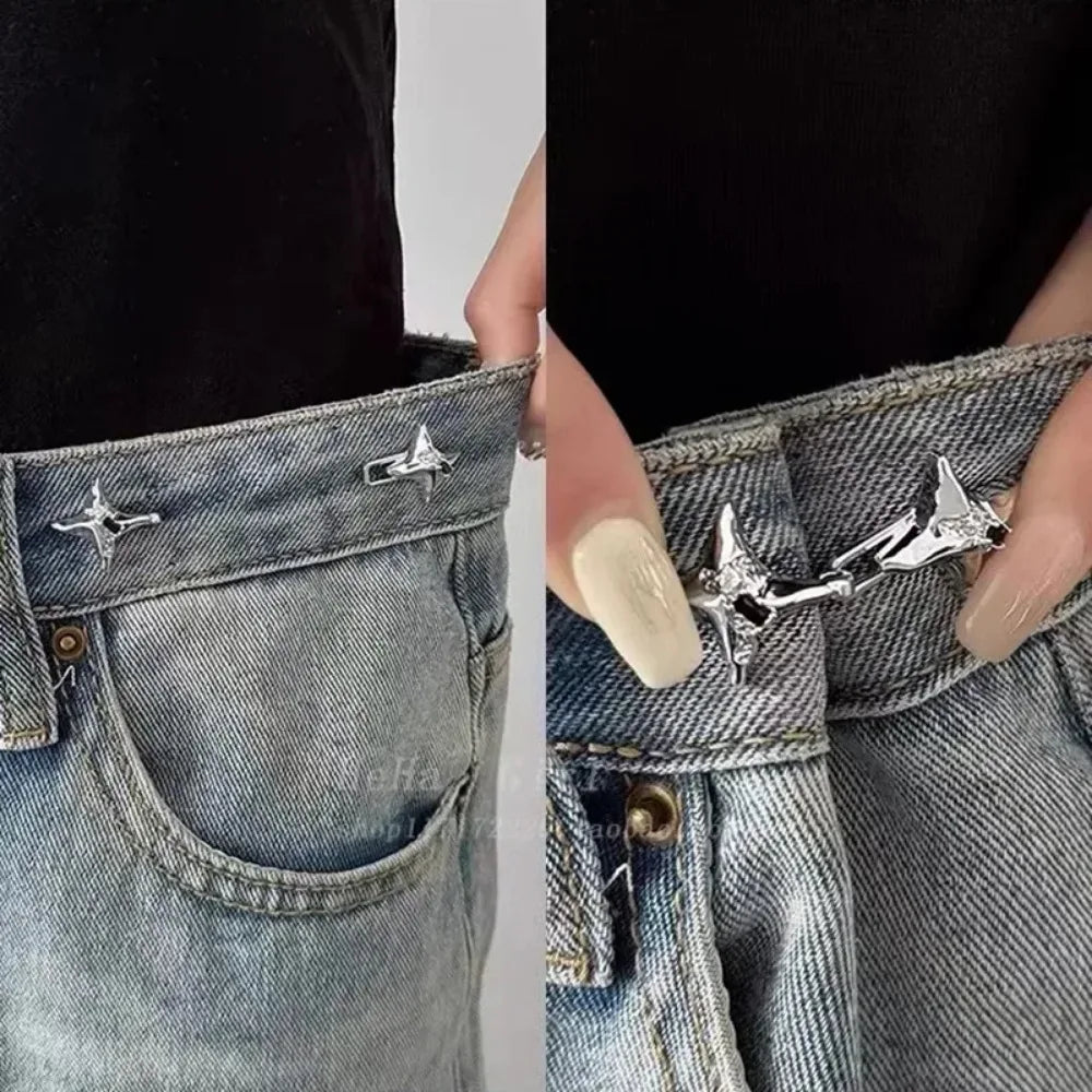 Y2K Star Adjustable Jean Waist Clips Retractable Pant Button Pins, Fit Loose Denim Fashion Accessories