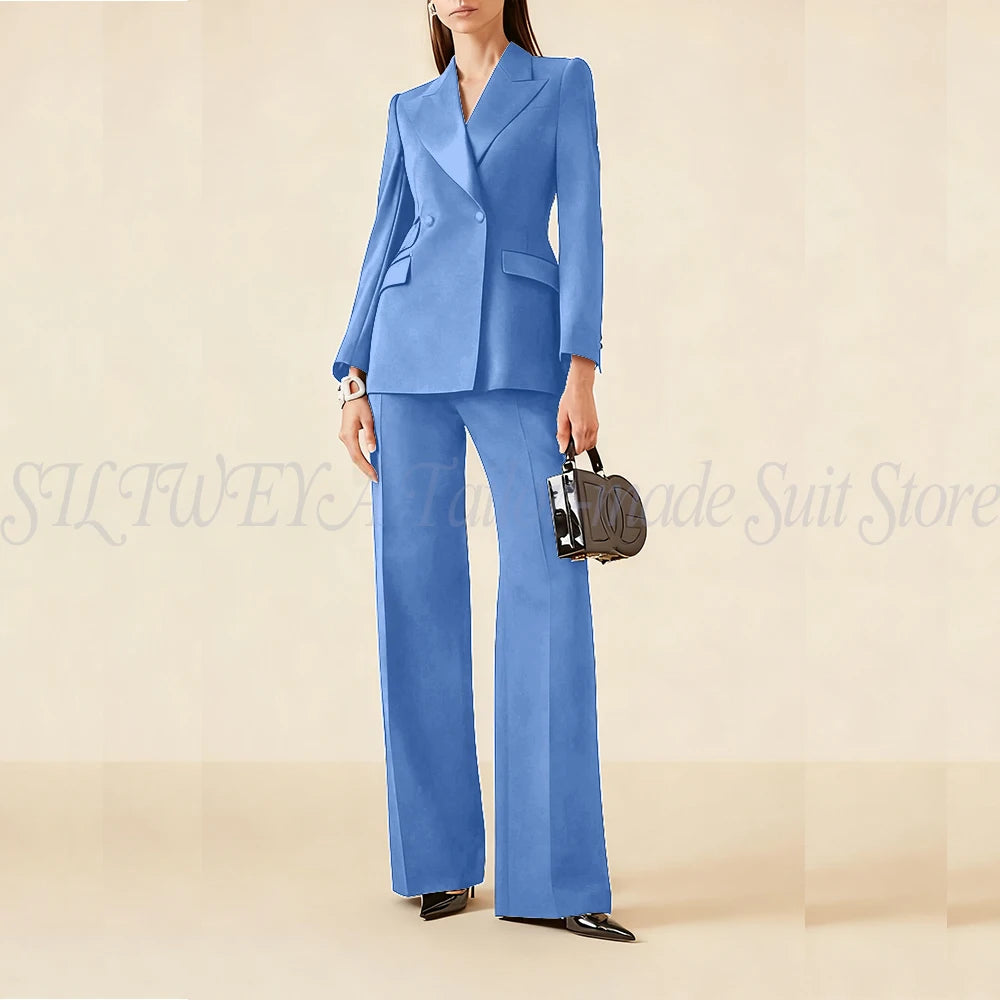 Luxury Classic Black Women's Suits Double Breasted 2 Pieces Jacket Pants Female Clothing Office Banquet Lady's Blazers Sets