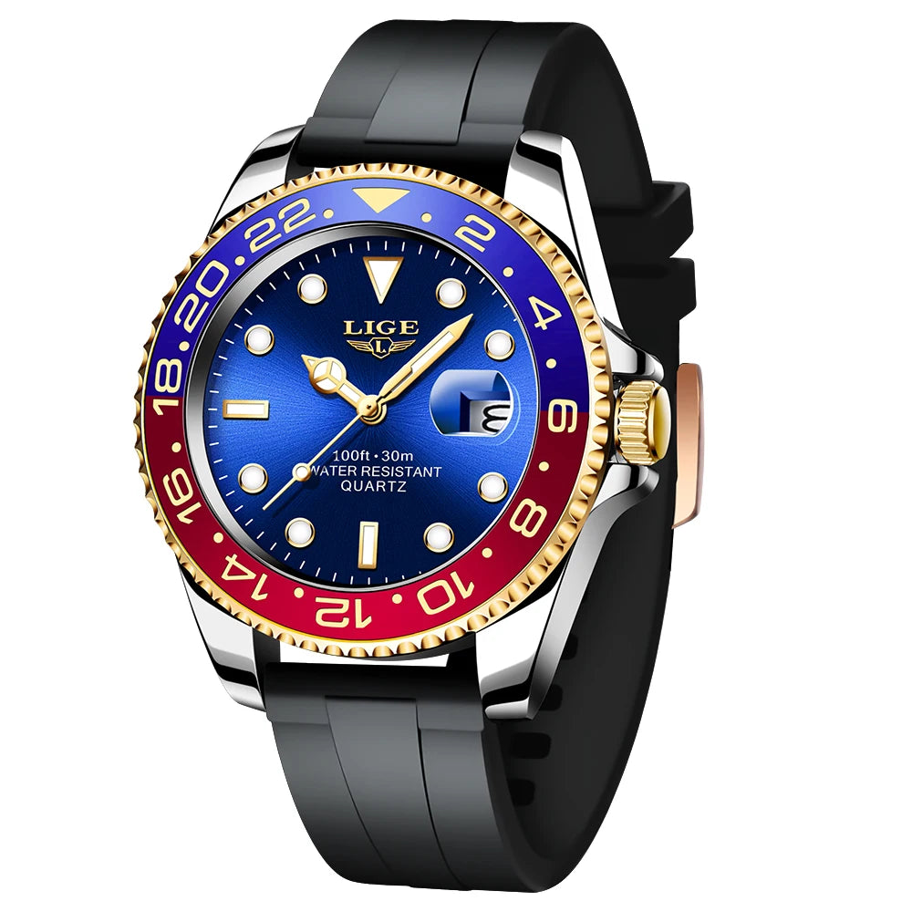 LIGE Top Original Men Quartz Watches Blue Waterproof Watch for Men Stainless Steel Quartz Men Luxury Watch Luminous Wristwatch
