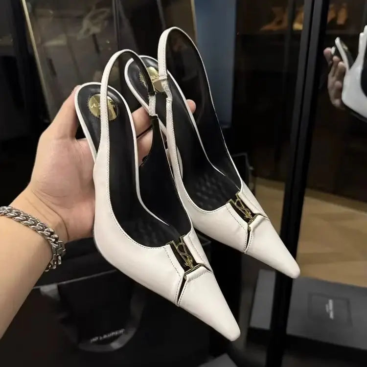 2025 New Summer Women's Sexy Mid-heel Pointed High Heels Women's Fashion Space Stiletto Sandals Women's White Single Shoes