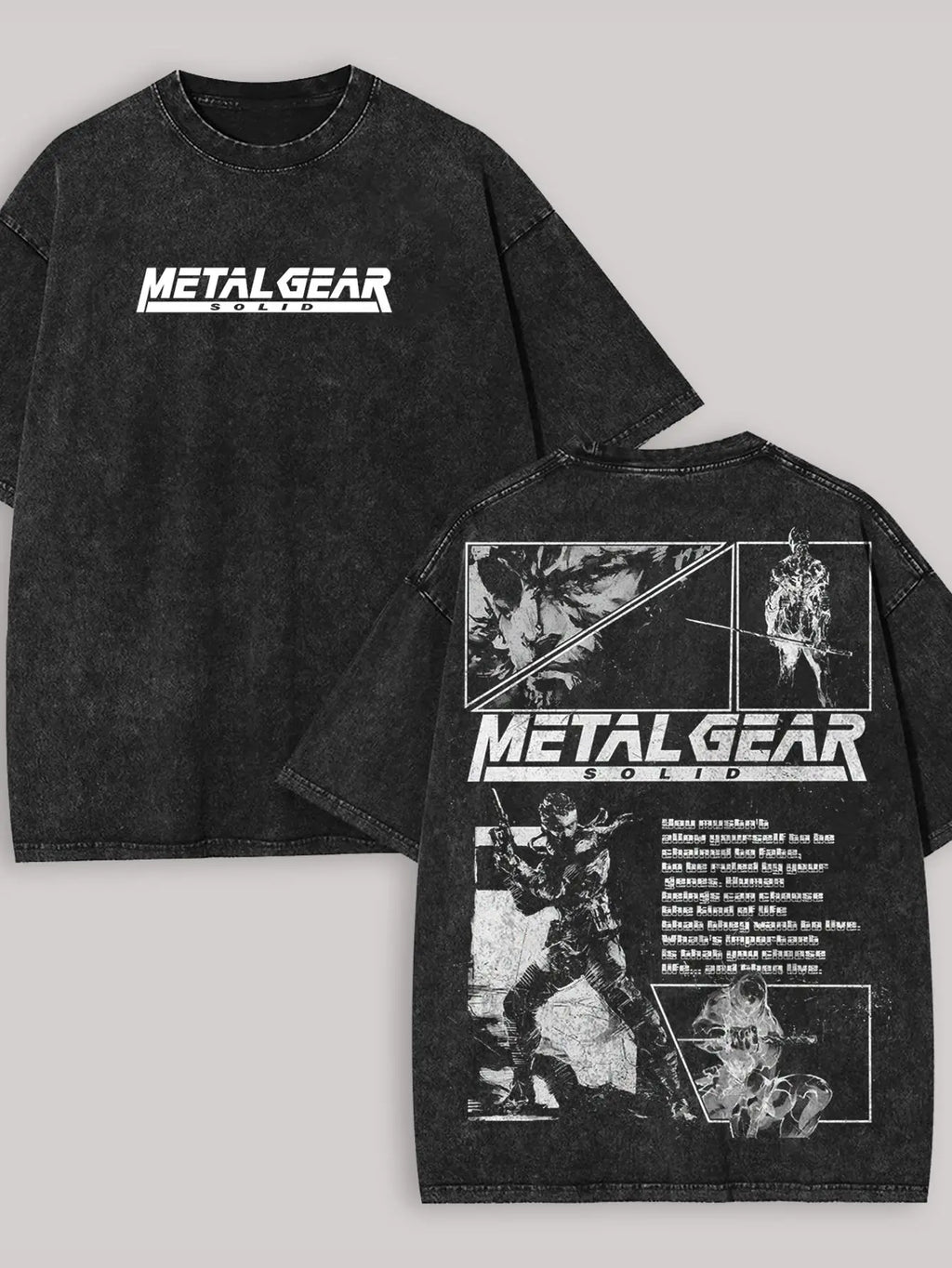 Men's Crew Neck Casual Washed T-Shirt Cotton Metal Gear Solid Print and Text, All-Season Streetwear Mens T Shirts