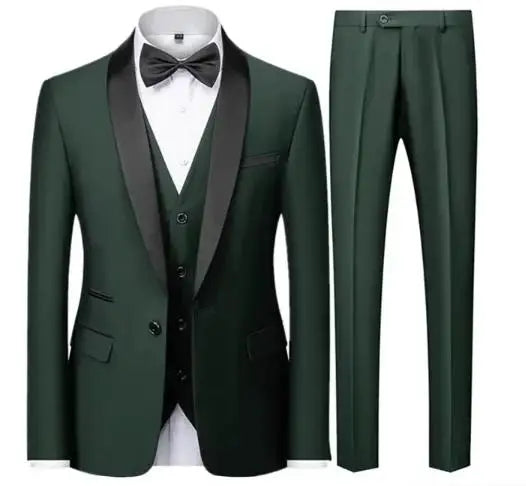 Black Men Autumn Wedding Party Three Pieces Set Large Size Male Blazer Coat Pants and Vest Fashion Slim Fit Suit