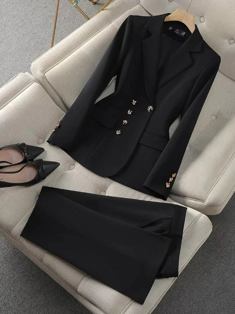 Fashion Temperament Executive Suit Solid Color Two-piece Pant Suits Set Business Commuting Professional Trousers  Ladies New