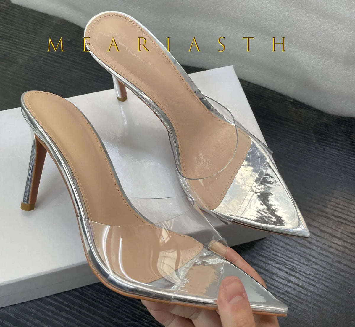 2025 New Summer Women's High-heeled Sandals Transparent High-heeled Slippers Stiletto Pointed Toe Slip-on High-heeled Sandals