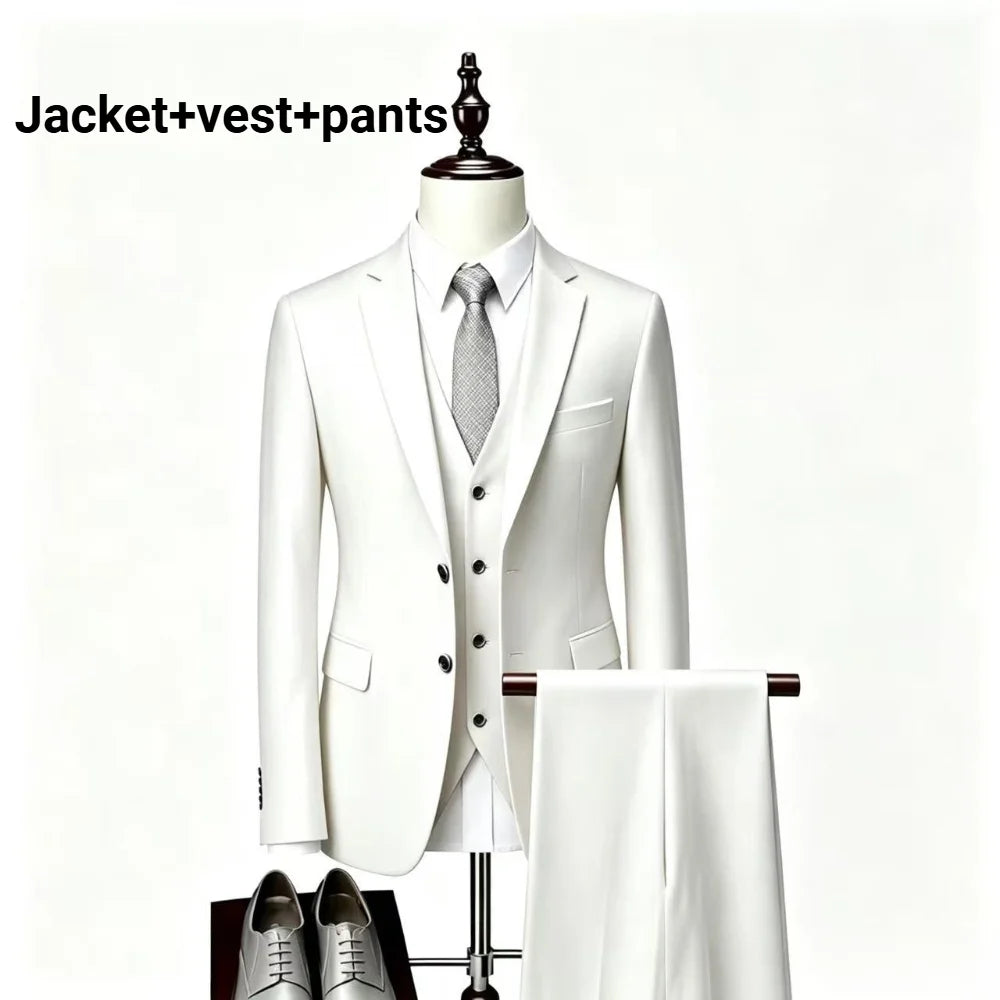 Men Slim Fit 3 Pieces Suit Set Lightweight Business Office Party Blazer Vest Pants Formal Male Tuxedo Suit For Prom Daily Wear