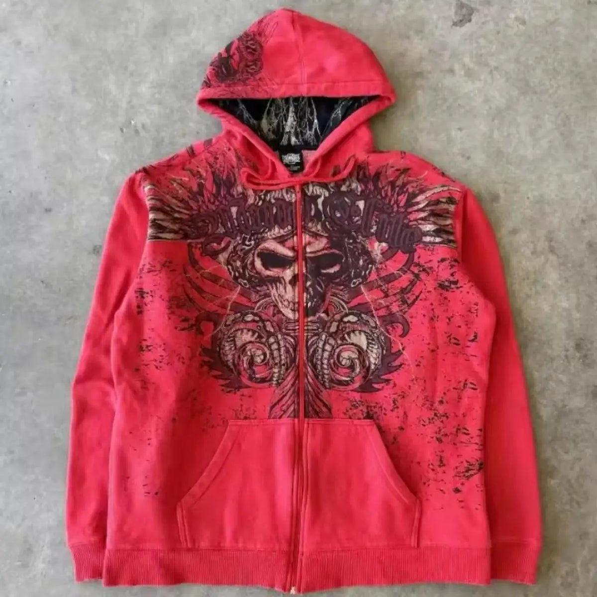 Y2K Street Gothic Hoodie Punk Classic Retro Skull Print Zipper Hip Hop Leisure Sweater New Personality Hoodie Street Wear