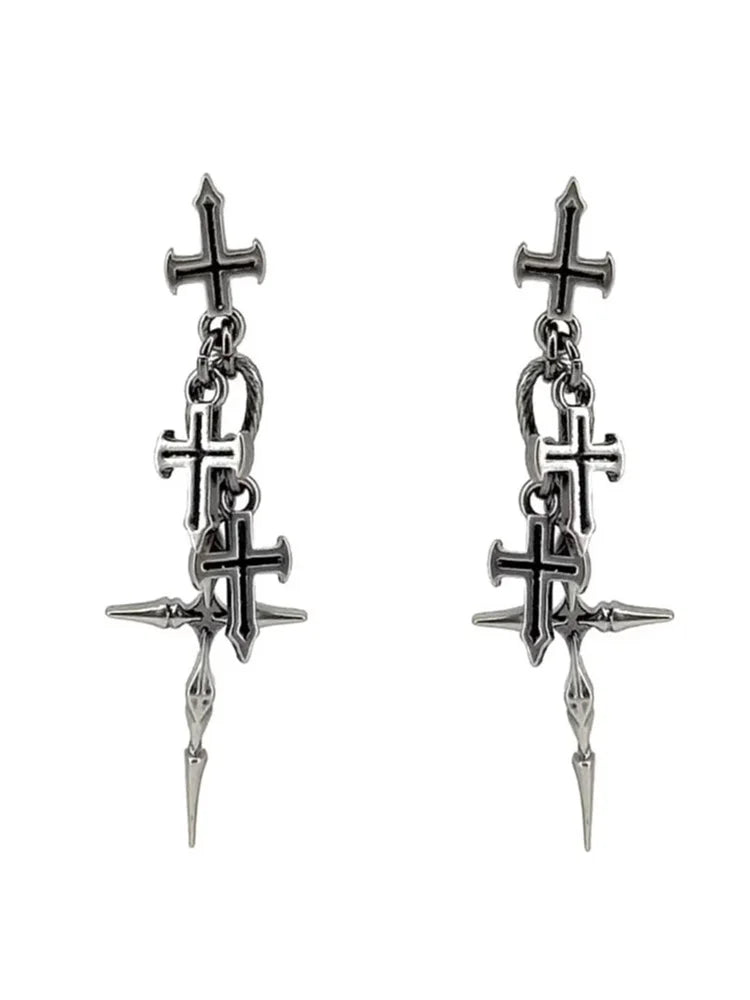 Gothic Cross Chain Jewelry Set for Women Men, Punk Statement Necklaces Rings Accessories, Edgy Party Jewelry Collection