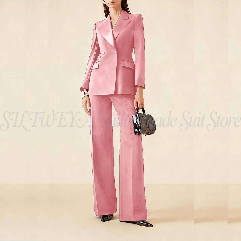 Luxury Classic Black Women's Suits Double Breasted 2 Pieces Jacket Pants Female Clothing Office Banquet Lady's Blazers Sets