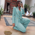 Luxury Green Striped Women Suit Double Breasted 3 Piece Jacket Vest Pants Female Clothing Slim Fit Formal Office Lady Blazer Set