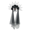 Gothic halo crown, flower headband, black veil. Sunburst Spike crown accessory for ladies Halloween costume hair accessory