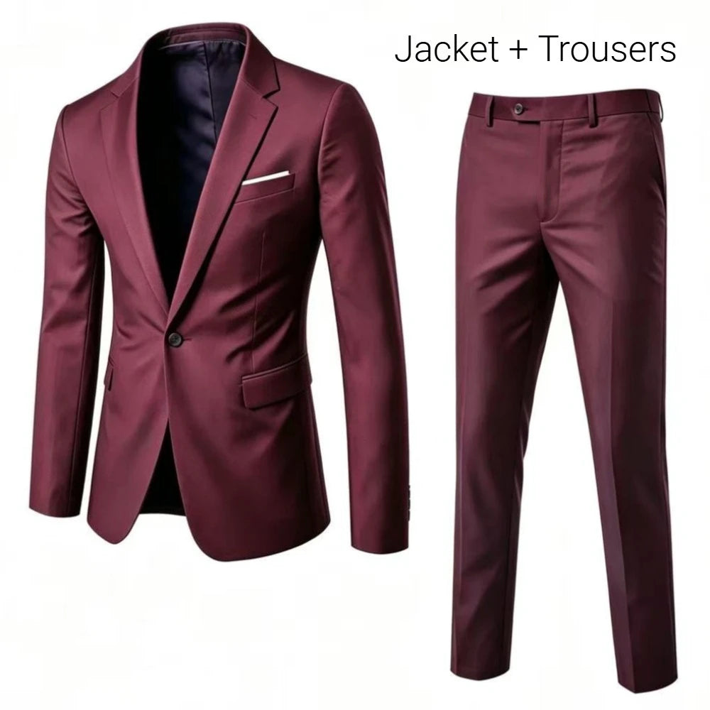 Men's 2 Piece Suit Set Elegant Solid Color Lightweight Blazer Pants Formal Business Dress Classic Tuxedo for Party Groomsmen