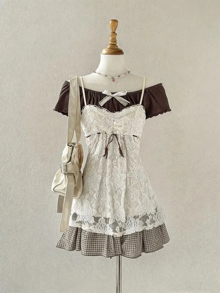 Y2K Japanese Daily Casual 3 Piece Matching Suit Women French Vintage Retro Crop Top Mini Skirt Autumn American Street Outfit