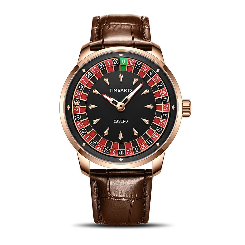 TIMEARTX Men's Watch New European Roulette Design Poker Game Fashion Quartz Movement Stainless Steel Wristwatch Father Day Gifts