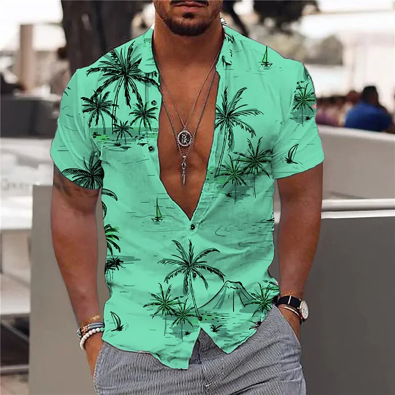 Summer Coconut Shirt 3d Printed Men's Hawaiian Shirt Beach Short Sleeve Fashion Casual Holiday Top T-shirt Men's Shirt Camisa